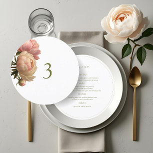 White Rose Table No & Menu Round Wedding Menu