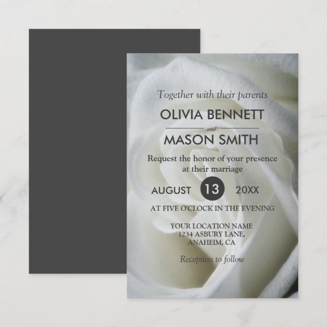 White Rose textured Wedding Card (Front/Back)