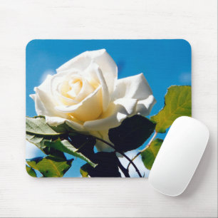 White rose under blue sky mouse mat