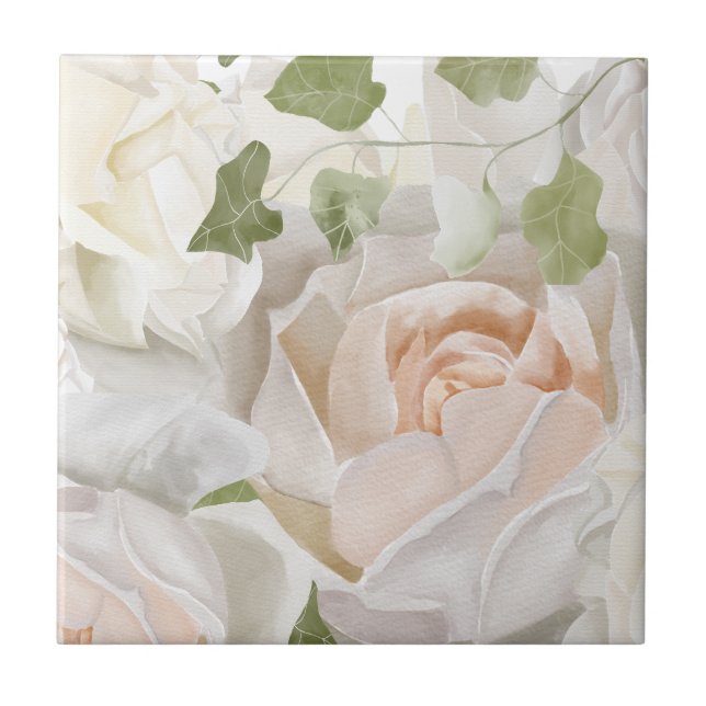 WHITE ROSE WATERCOLOR TILE (Front)