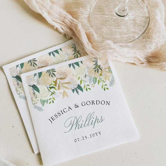 White Rose Watercolor | Wedding Cocktail Napkin (Creator Uploaded)