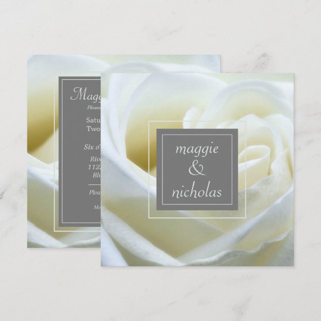 White Rose Wedding Invitation (Front/Back)