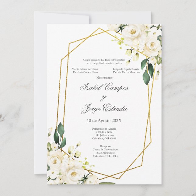 White Rose Wedding Invitation (Front)