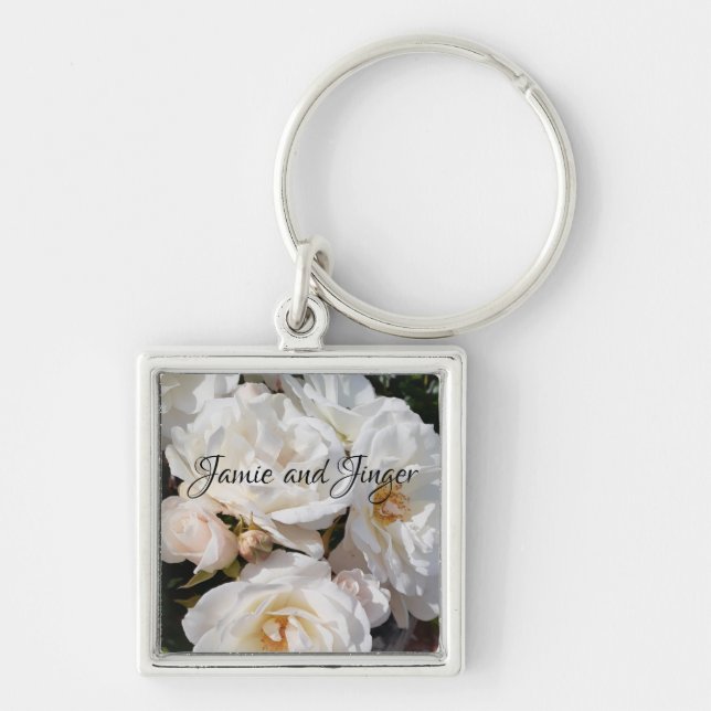 White Rose Wedding Key Ring (Front)