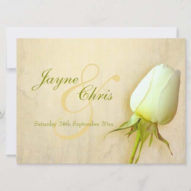 White rose wedding large landscape invitation (Front)