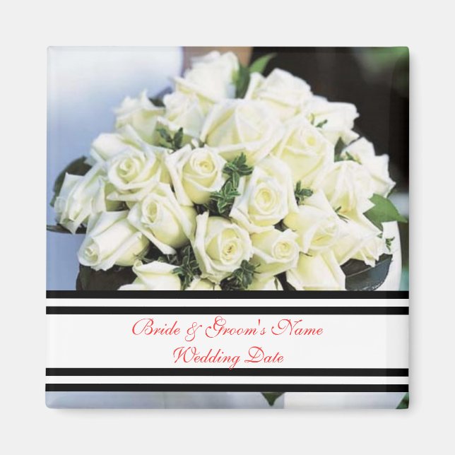 White Rose Wedding Magnet Favour Template (Front)