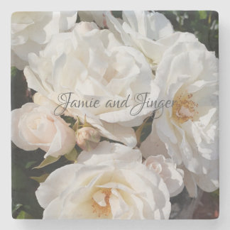 White Rose Wedding Stone Coaster