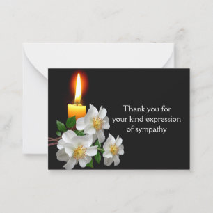 White Rose With Candle After Funeral Thank You Card