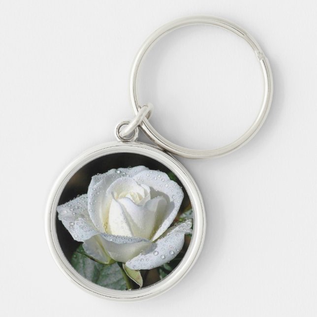 White Rose with Dew Key Ring (Front)