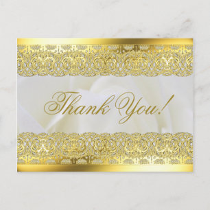 White Rose with Gold Lace Wedding Postcard