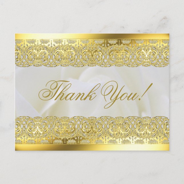 White Rose with Gold Lace Wedding Postcard (Front)