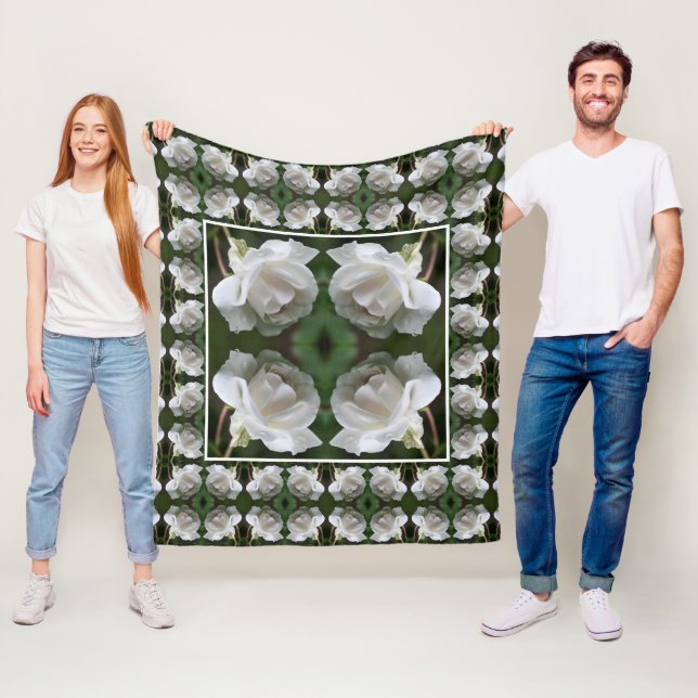 White Rose With Raindrops Abstract Fleece Blanket (In Situ)