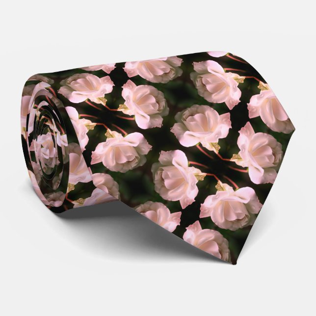 White Rose With Raindrops Abstract Floral Pattern Tie (Rolled)