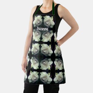 White Rose With Raindrops Pattern Personalised Apron