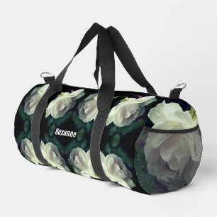 White Rose With Raindrops Personalised Duffle Bag