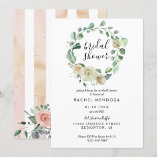 White Rose Wreath Watercolor Elegant Romance chic Invitation