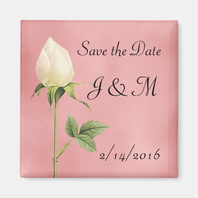 White Rosebud Custom Save the Date Magnet (Front)