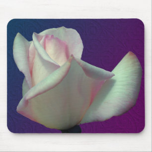 White Rosebud Flower Mouse Mat