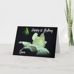 White Rosebud Flower Personalised Birthday  Card