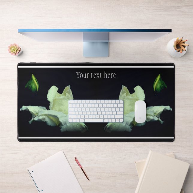 White Rosebud Flower Personalised Desk Mat (Office 1)