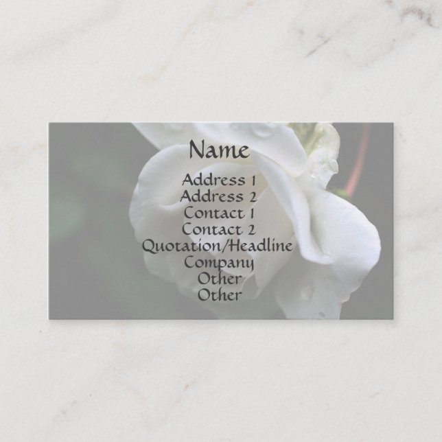 White Rosebud Raindrops Floral Business Card (Front)