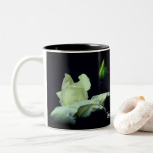 White Rosebud Raindrops Personalised Two-Tone Coffee Mug