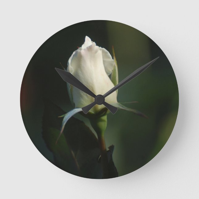 White Rosebud Round Clock (Front)