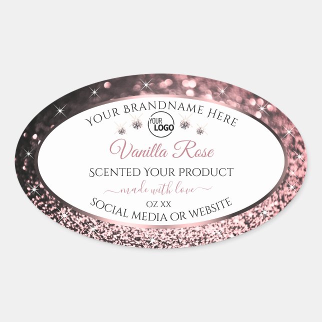 White Rosegold Glitter Product Label Logo Diamonds (Front)