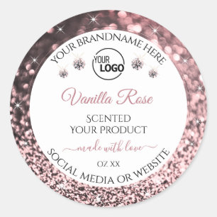 White Rosegold Glitter Product Label Logo Diamonds