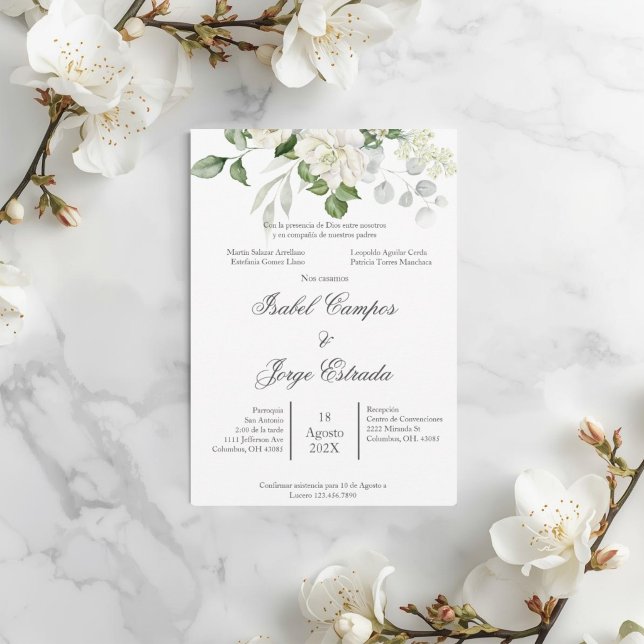 White rosel Greenery Wedding Invitation (Creator Uploaded)
