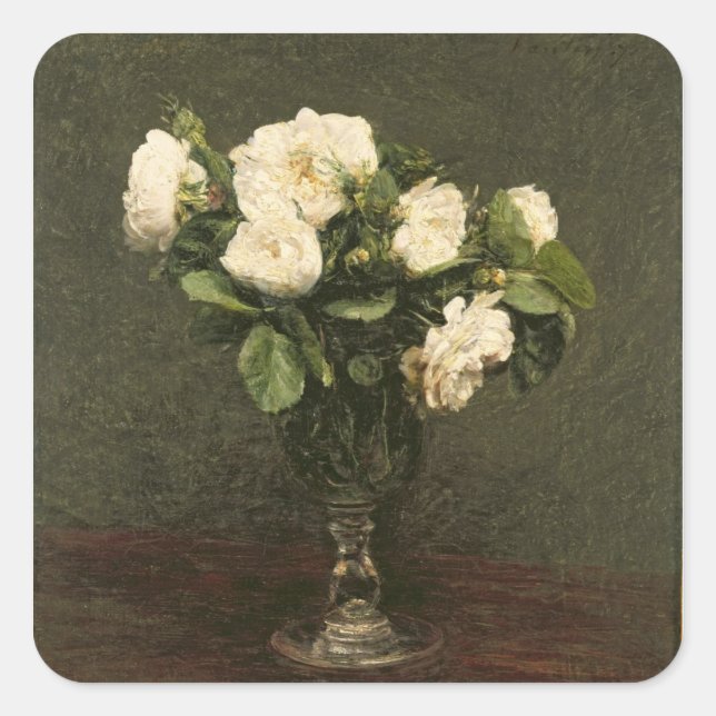 White Roses, 1875 (oil on canvas) Square Sticker (Front)