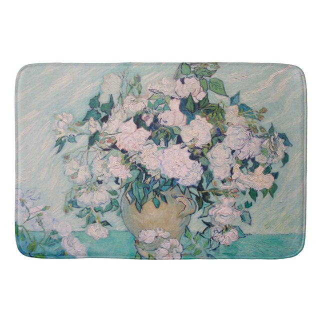 White Roses-1890-Vincent van Gogh   Bath Mat (Front)