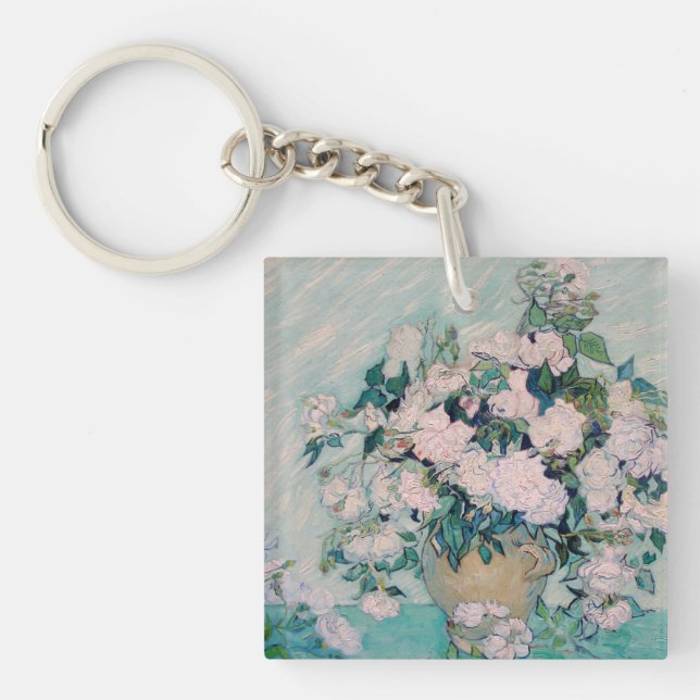 White Roses-1890-Vincent van Gogh  Key Ring (Front)
