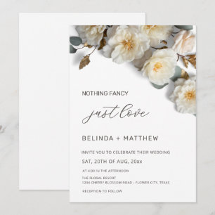 White Roses 3D Flowers Elegant White Wedding Invitation