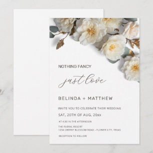 White Roses 3D Flowers Elegant White Wedding Invitation