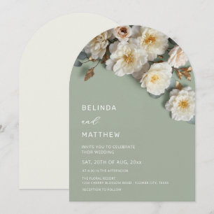 White Roses 3D Flowers Modern Arch Wedding Invitation