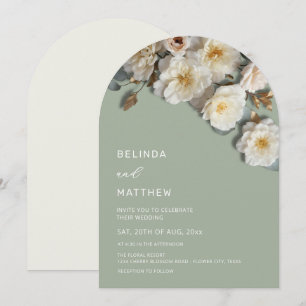 White Roses 3D Flowers Modern Arch Wedding Invitation