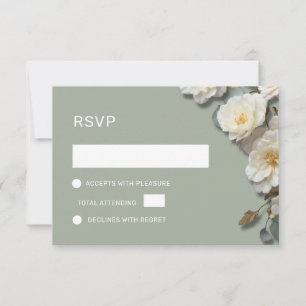 White Roses 3D Flowers RSVP Card