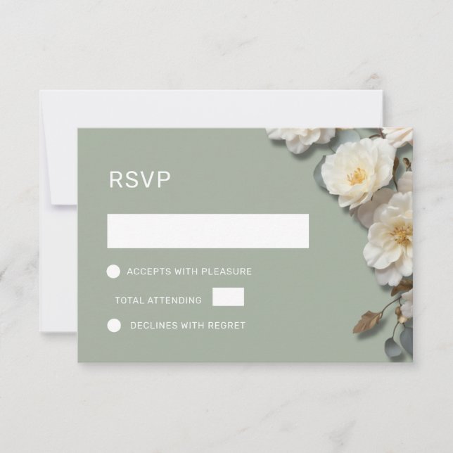 White Roses 3D Flowers RSVP Card (Front)