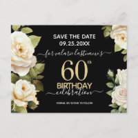 White Roses 60th Birthday Save the Date Postcard