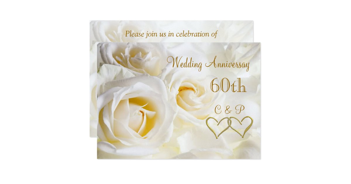 White roses 60th  Wedding  Anniversary  Invitation  Zazzle co uk 
