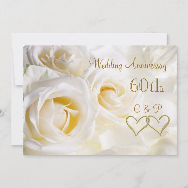 White roses 60th Wedding Anniversary Invitation (Front)