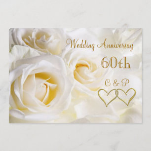 White roses 60th Wedding Anniversary Invitation