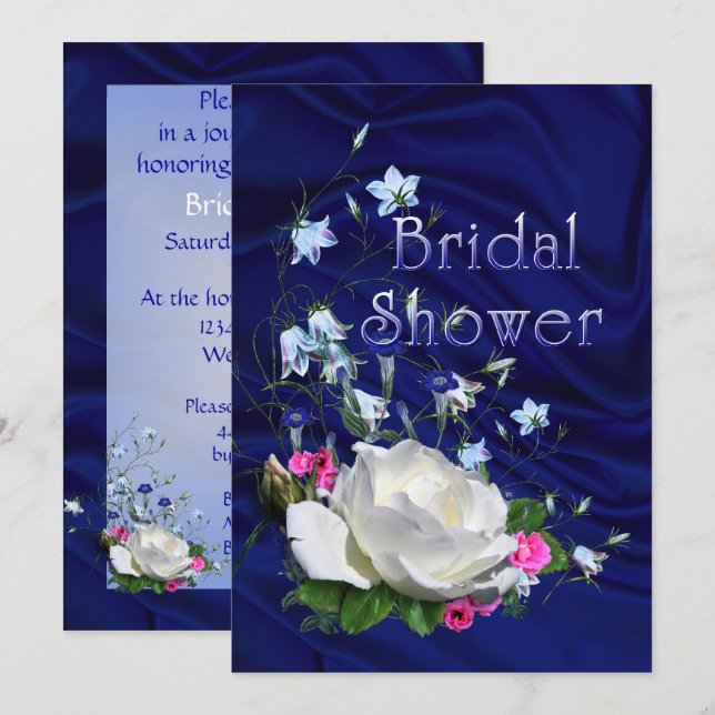 White Roses and Bluebells Bridal Shower Invitation (Front/Back)