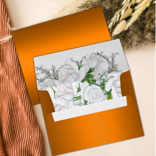 White Roses and Burnt Orange Wedding  Envelope