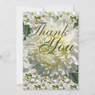 White Roses and Chrysanthemum Wedding Thank You Card