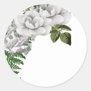 White Roses and Ferns Wedding Classic Round Sticker