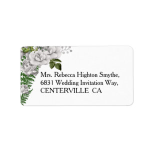 White Roses and Ferns Wedding Label