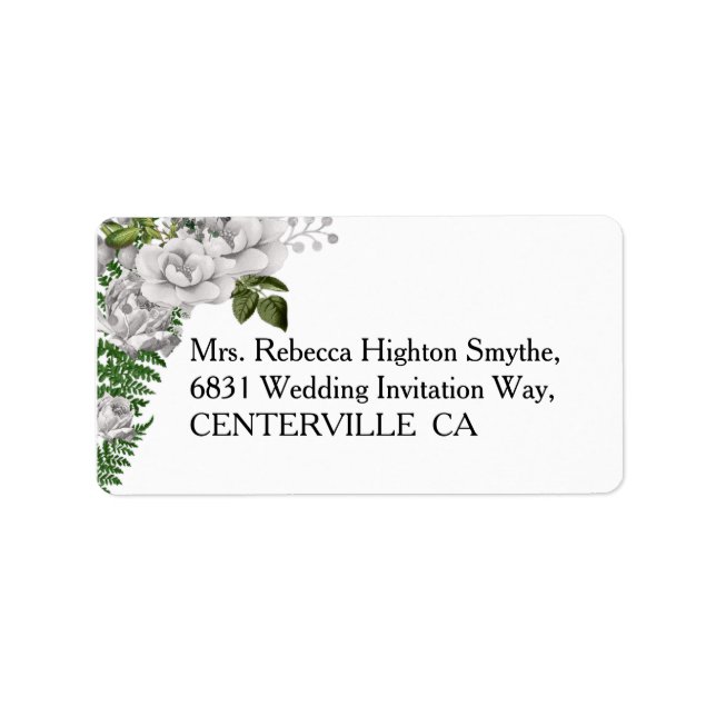 White Roses and Ferns Wedding Label (Front)