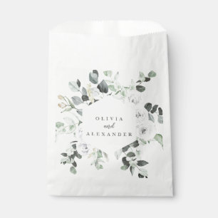 White Roses and Greenery floral wedding monogram F Favour Bags